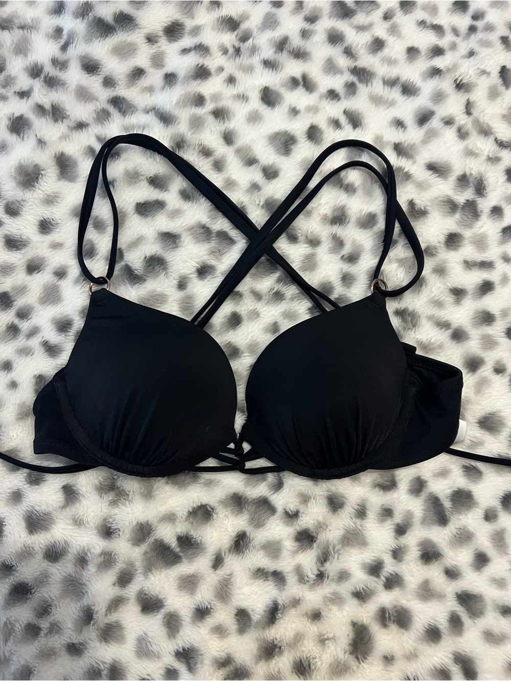 Black Padded Pushup Crisscross Bikini Top